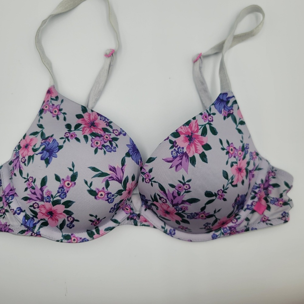 Victoria's Secret Floral Cottagecore Bra Lavender Pink 34B Underwire Padded